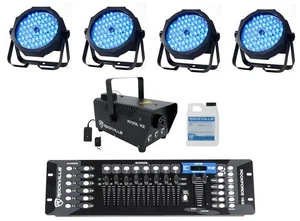 (4) Eliminator ADJ MEGA GO PAR 64E RGB+UV Par Wash Lights+DMX Controller+Fogger - Picture 1 of 12