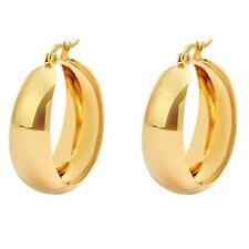 18K Gold Plated Lead-free Hypoallergenic Wide Large Rounded Hoop Earrings wit...