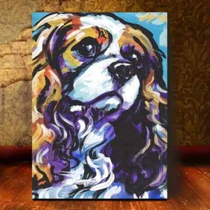 Cavalier King Charles Spaniel Dog Blue & Orange Metal Print Ready to Hang - Bild 1 von 7