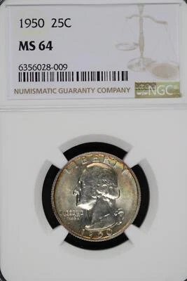1950 Washington Silver Quarter NGC MS64 Toned *DoubleJCoins* 1900-67 - Image 1 of 2