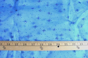 TURQUOISE ORGANZA W / SPARKLEY SNOWFLAKES SHEER FABRIC 18X58 INCHES - Picture 1 of 2