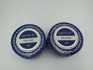 NEW Capri Blue Volcano Candle 8.5oz Blue Printed Travel Tin Set of 2 SHIPS FREE - Picture 1 of 4