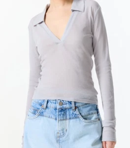 Reformation Women’s Blaire Knit Polo Top size S NWT Grey - Picture 1 of 9