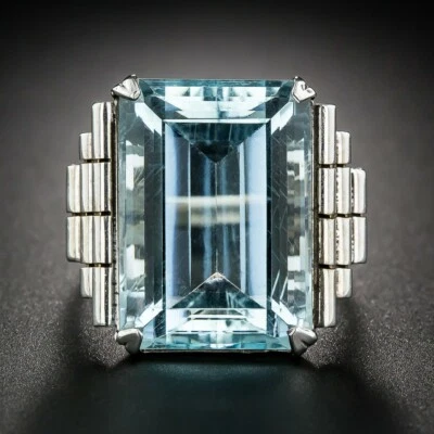 Retro 925 Sterling Silver 42.00ct Sky Blue Aquamarine Engagement Wedding Ring - Image 1 of 4