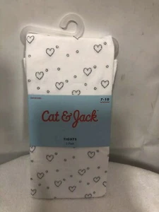 Cat & Jack Girl's Glittery Heart Print White Nylon Tights - Picture 1 of 12