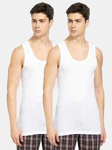 Men's Super Cotton Round Neck Sleeveless WHITE Vest -8816 ( Pack Of 2 ) - Picture 1 of 6