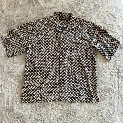 Brandini Men’s XXL 100% Silk Button-Down Shirt Black Beige Geometric Print Aloha - Image 1 of 4