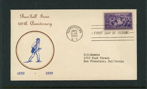 1939 FDC Scott # 855-33D Espenshade Cachet VF Cover Baseball MLB 100 yrs Umpire - Picture 1 of 2