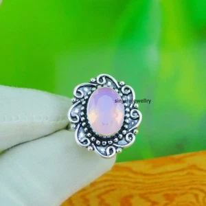Piedra preciosa de cuarzo rosa 925 plata esterlina hecho a mano anillo... - Imagen 1 de 4
