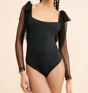 intimately free people Mesh Long Sleeve Body Suit Black Large - Picture 1 of 5