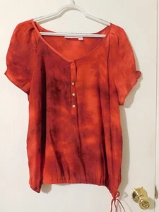 Womens St John Bay colorful blouse in orange and red Sz PXL - Picture 1 of 3
