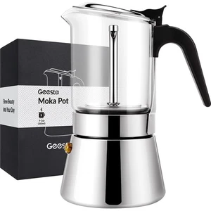 Olla espresso moka con tapa de cristal premium - 4/6/9 tazas de acero inoxidable... - Imagen 1 de 9