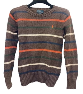 POLO By RALPH LAUREN Classic Striped Brown Colorful Knit Sweater Boys SIZE S / 8 - Picture 1 of 20