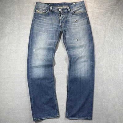 Jeans Diesel Viker para Hombres 34x32 Desteñidos Desgastados Golpeados Botón Mosca Sueltos Preppy Foto 1 de 4