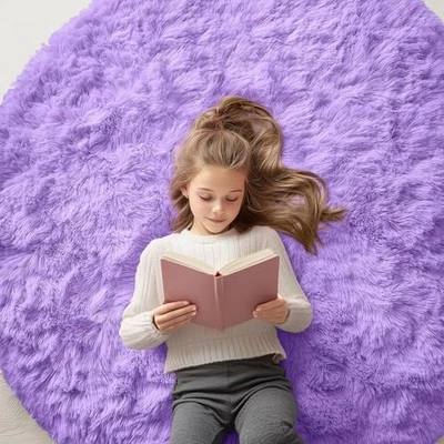  Round Rugs for Bedroom - Machine Washable, 5x5 Feet Circle 5ft Round Purple - Image 1 of 4