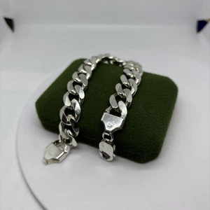 (1799)Sterling Silver 925 Heavy Curb Bracelet - Picture 1 of 9