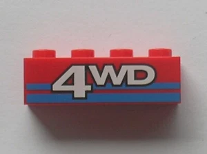 LEGO Red Brick 1x4 4WD Text Blue Stripes Ref 3010pb020 Set 6549  - Picture 1 of 1