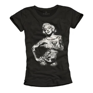 SEXY CAMISETA DE MUJER MARILYN TATUAJE CON MONROE - TOP DEDO MEDIO CAMISETA DE NIÑA - Imagen 1 de 1