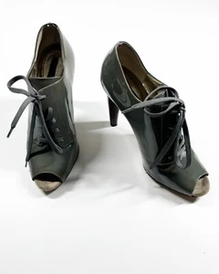 DOLCE & GABBANA Gray Patent Leather Open Toe Lace Up Ankle Pumps Size 38 TMC - Picture 1 of 9