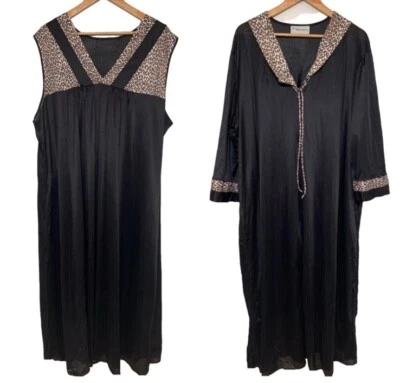 Conjunto de 2 vestidos de noche vintage de nailon con estampado de leopardo negro lencería de primera dama 1X Foto 1 de 4