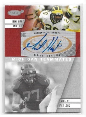 2008 SAGE Squared Mike Hart Auto Jake Long #A-82B Michigan Wolverines - Image 1 of 2