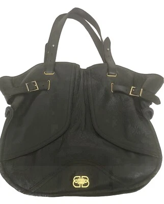 Le Bulga Made In Italy Large Shoulder Bag Black Pebble Leather Gold Accents - Image 1 of 4