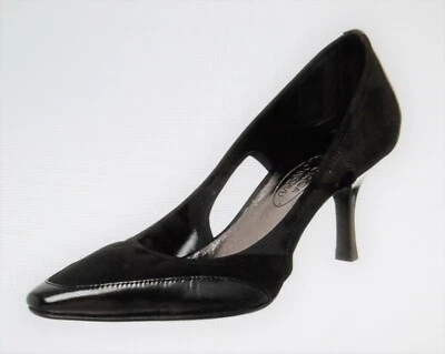 CIRCA JOAN & DAVID CJ Donella Sz 6.5 Black Stretch Fabric & Leather Heels Pumps  - Image 1 of 4