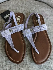 GBG Los Angeles Guess JRIVEN Faux Leather T-Strap Thong Flop Sandal Lavender 8M - Picture 1 of 4