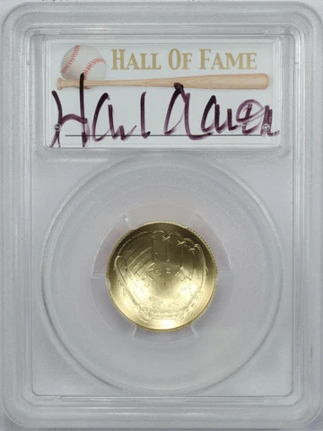 2014-W $5 Gold Baseball HOF Hank Aaron Autograph PCGS MS70, Uncirculated BU Cover