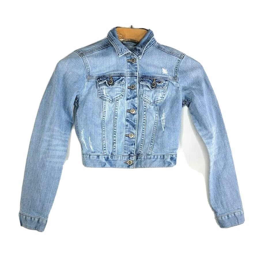 Hollister Girls Jean Jacket Size XS Destressed Light Wash Blue Denim - Image 1 of 4