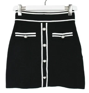 MAJE Jeroma Skirt Women's (EU) 40 Wool Blend Buttons Black Mini - Picture 1 of 11