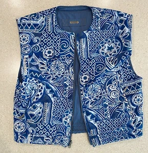 VTG Reversible Powderhorn Western Sport Zip Vest Womens 10 L/XL Blue 90’s Print - Picture 1 of 12