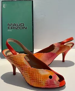 NIB Vintage Maud Frizon Paris "Cocorita Arancio" FISH SCALE LEATHER shoes 38 1/2 - Picture 1 of 20
