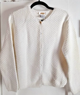 Cárdigan de punto vintage Talbots suéter con botones blanco mujer talla S 100% algodón Foto 1 de 4