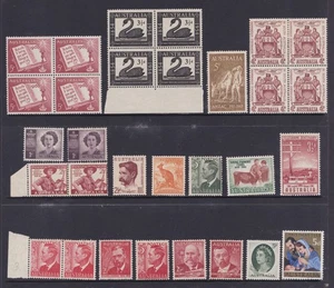PAGE OF AUSTRALIAN PRE-DECIMAL STAMPS VARIETY OF BLOCKS PAIRS & SINGLES MUH #30 - Picture 1 of 1