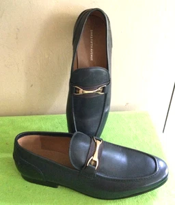 New Saks Fifth Avenue Mens Firenze Blue Leather Loafers Size 11 Gold Bar - Picture 1 of 6