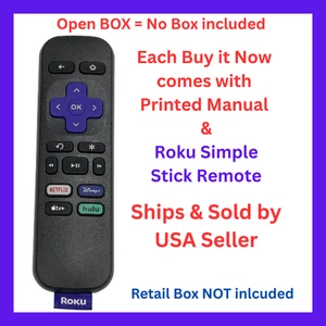 Roku Simple Stick Remote Netflix Disney+ Apple TV+ Hulu RC-ALIR 3226001002 AAA - Picture 1 of 5