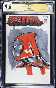 Deadpool #1 2016 CGC 9.6 JSA SS Sig Sketch Charles Simpson 2018 Blank Edition - Picture 1 of 2