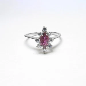 Estate 14K White Gold 0.45 Ct Natural Wine Red Ruby And Diamond Halo Ring - Picture 1 of 4