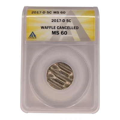 2017 D Jefferson Nickel Error Coin Waffle Cancelled ANACS MS 60 14B8 - Image 1 of 3