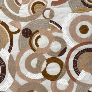 Larsen Malabo Geometric Embroidered Linen Fabric Brown Tan Desert Boho 3 yd - Picture 1 of 22