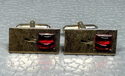 Gemelos vintage chapados en oro amarillo piedra roja Foto 1 de 3