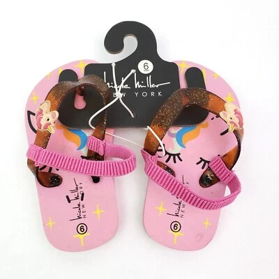 Sandalias chanclas Nicole Miller New York bebé niña talla 6 rosa unicornio correa trasera Foto 1 de 4