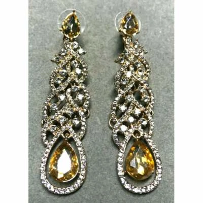 Champagne Topaz & White Cubic Zirconia Costume Chandelier Drop Dangle Earrings - Image 1 of 4