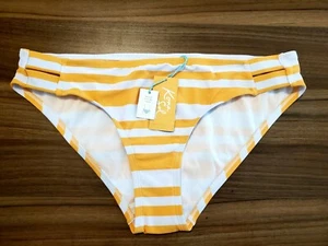Kona Sol - Bikini da bagno fondo giallo bianco righe media copertura hipster - Taglia L - Foto 1 di 4