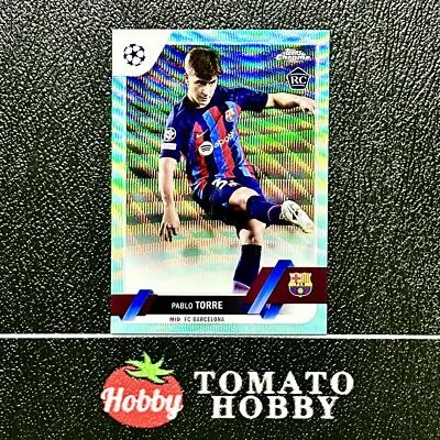 TOPPS CHROME UEFA 2022-23 PABLO TORRE RC /199 AQUA WAVE REFRACTOR BARCELONA - Image 1 of 2