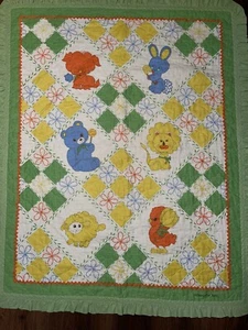Vintage THATS OUR BABY Quilted Crib Animal Farm 1980s Size 37x46 - Picture 1 of 4
