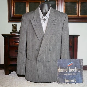 Daniel Hechter Sport Coat Blazer Mens 38L Gray check Stripe USA - Picture 1 of 10