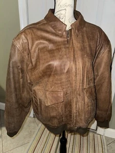 Vintage Military G-III Mens Brown Leather Global Identity Bomber Jacket Sz M - Picture 1 of 14