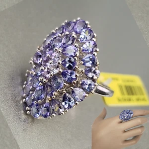 Tanzanite Platinum Overlay Sterling Silver Ring SZ 7 TGW 5.40 cts - Picture 1 of 15
